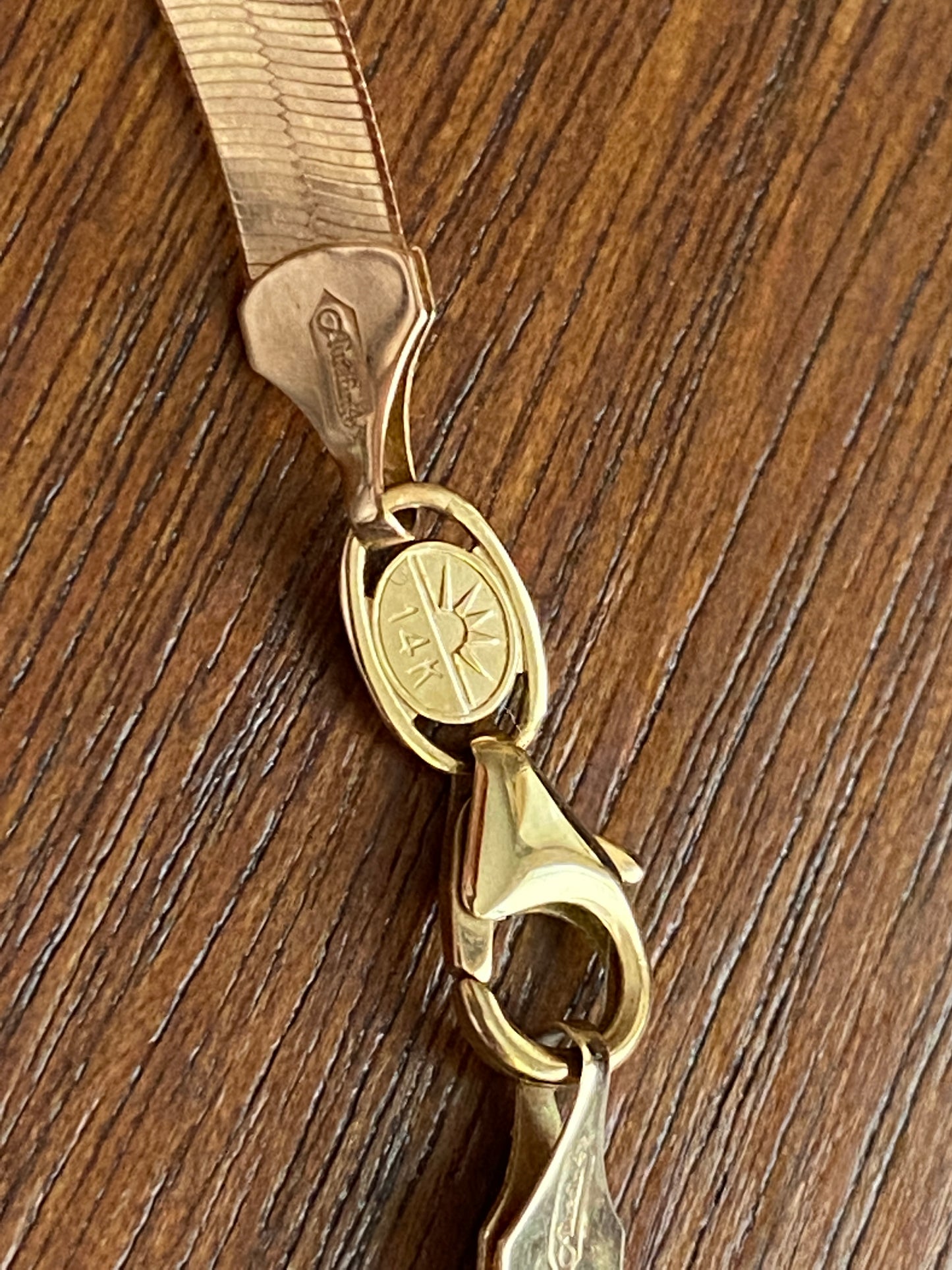 Vintage Aurafin 14k Yellow Gold Herringbone Chain Necklace 20" x 5mm
