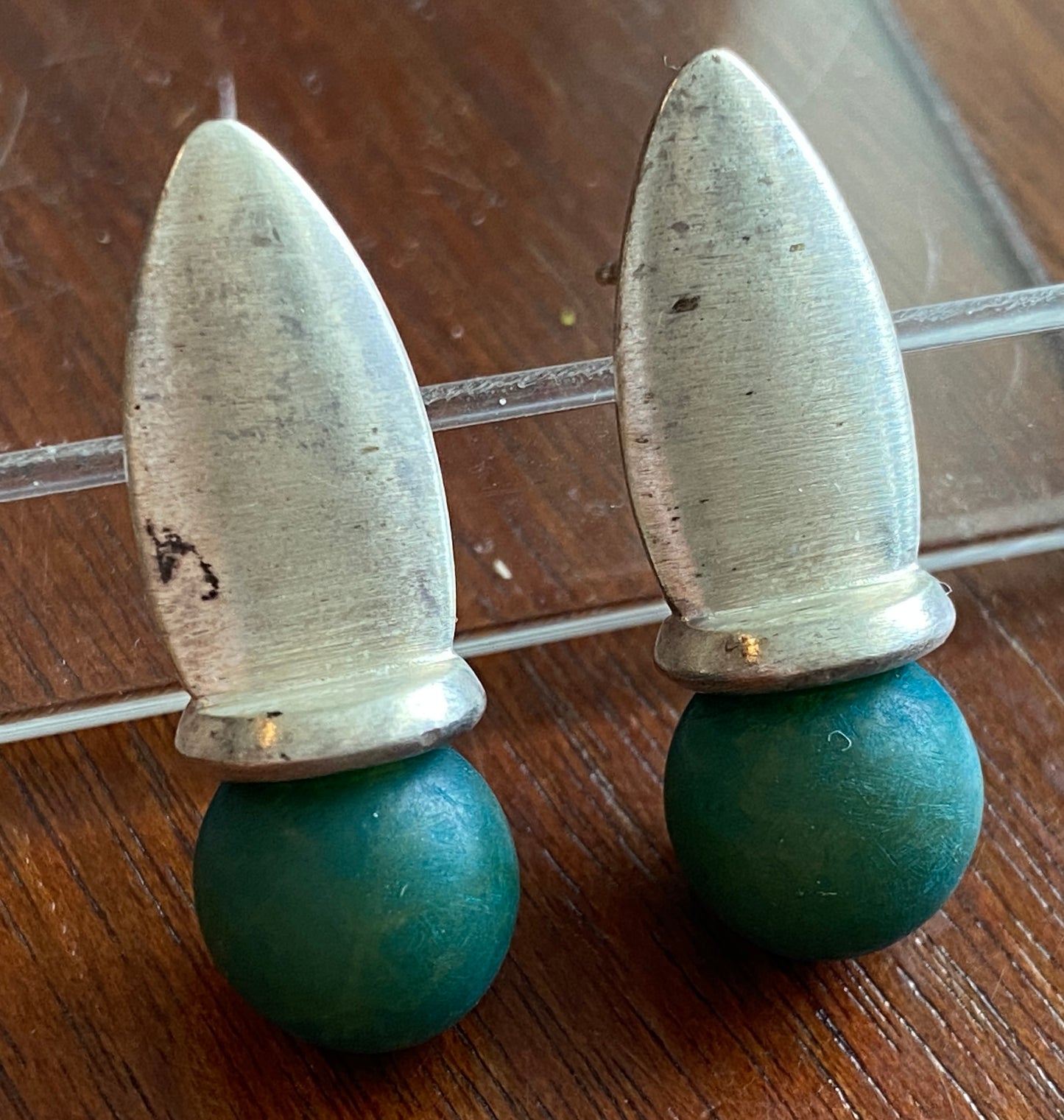 Vintage AYALA Signed Brutalist Modern Sterling Silver 925 Wood Bear Earrings