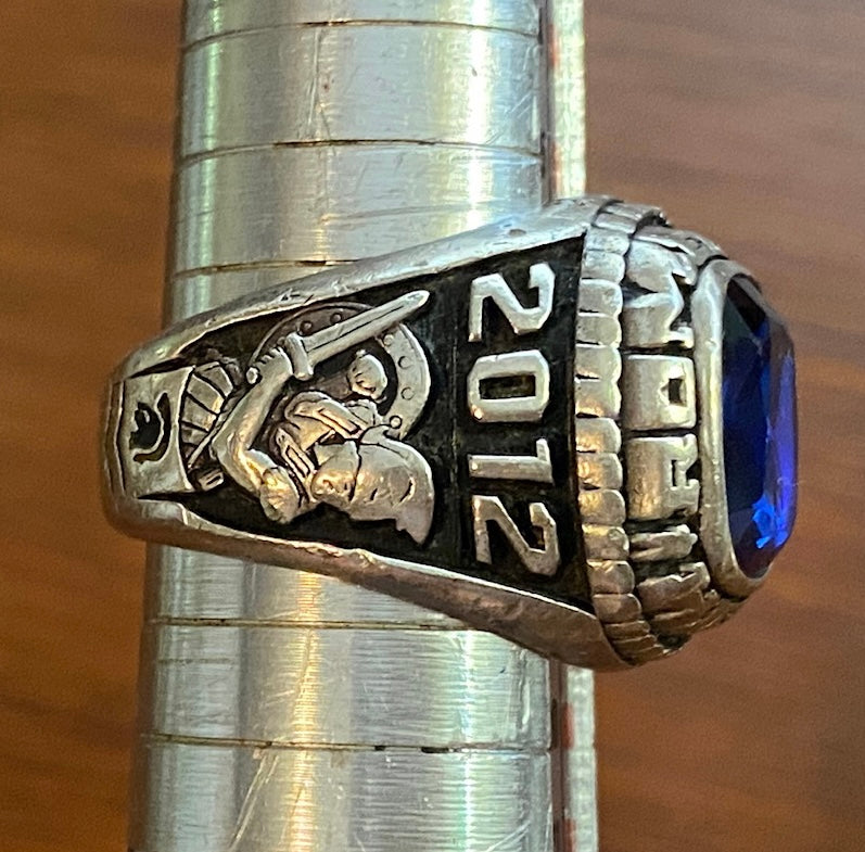 2012 Romeoville High Semper Fi Class Ring Sz 8 Blue Glass Stone