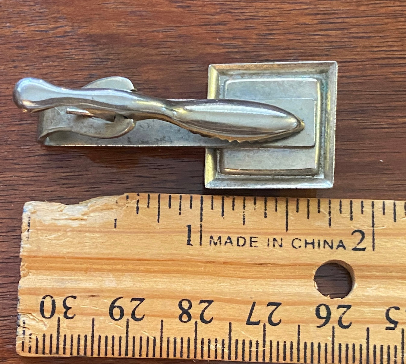 Vintage Silver Tone Large Faceted Blue Glass Tie Clip
