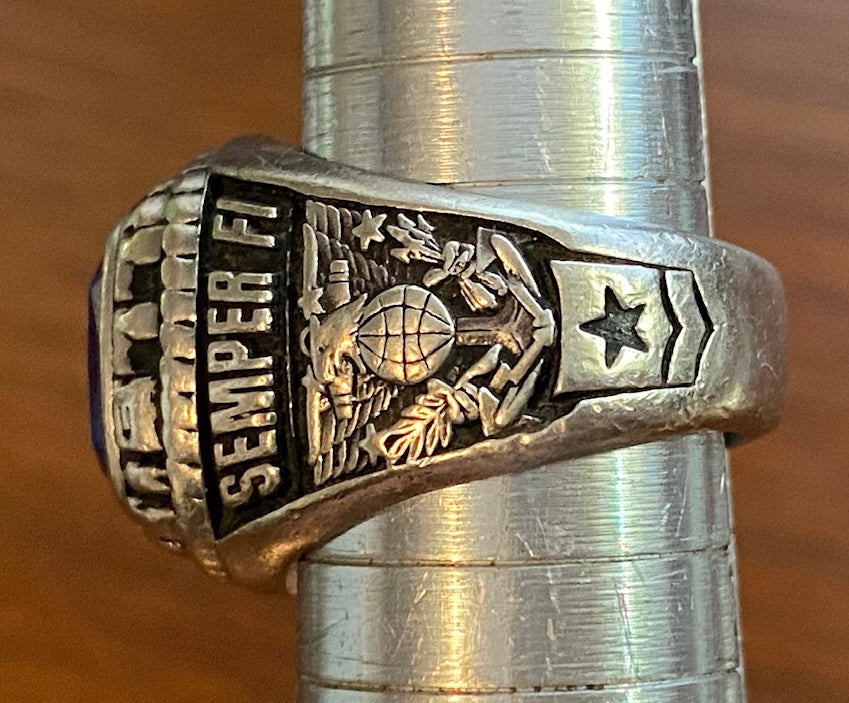 2012 Romeoville High Semper Fi Class Ring Sz 8 Blue Glass Stone