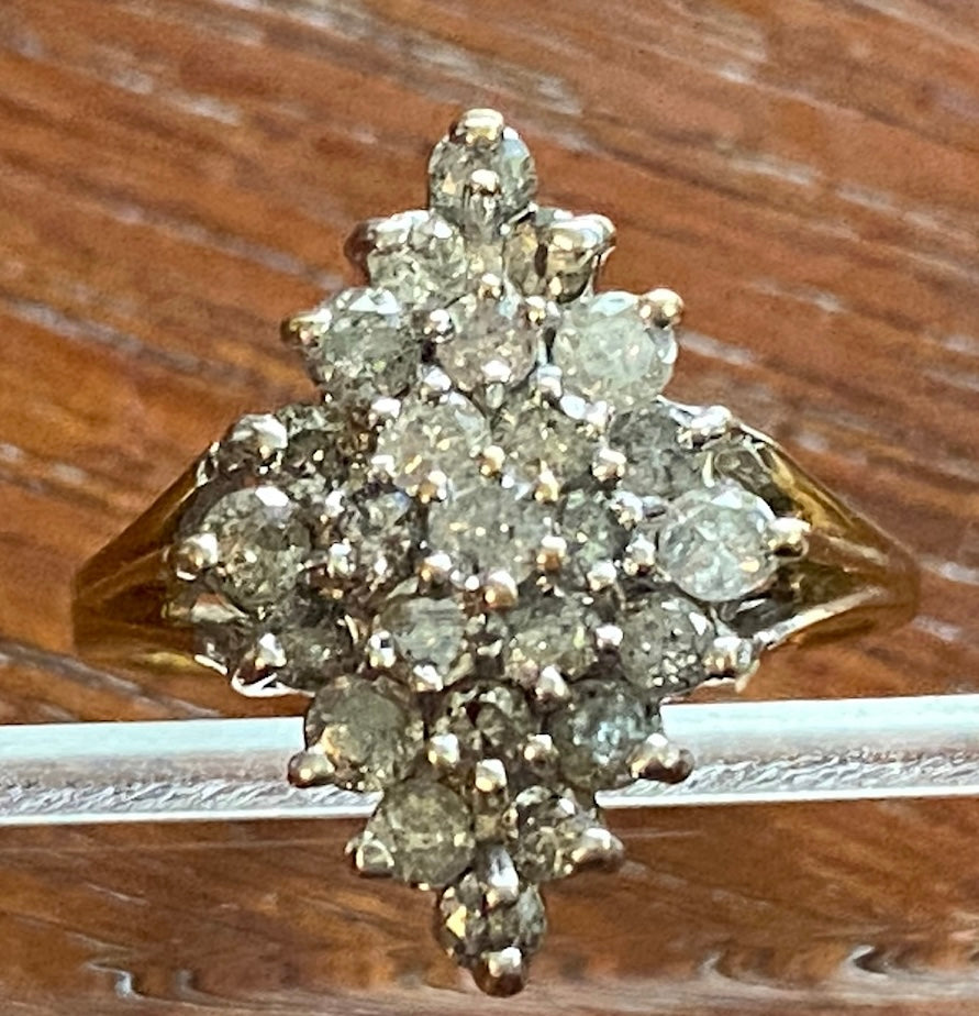 10k Yellow Gold 1ctw Round Diamond Cluster Cocktail Ring Sz 5.75