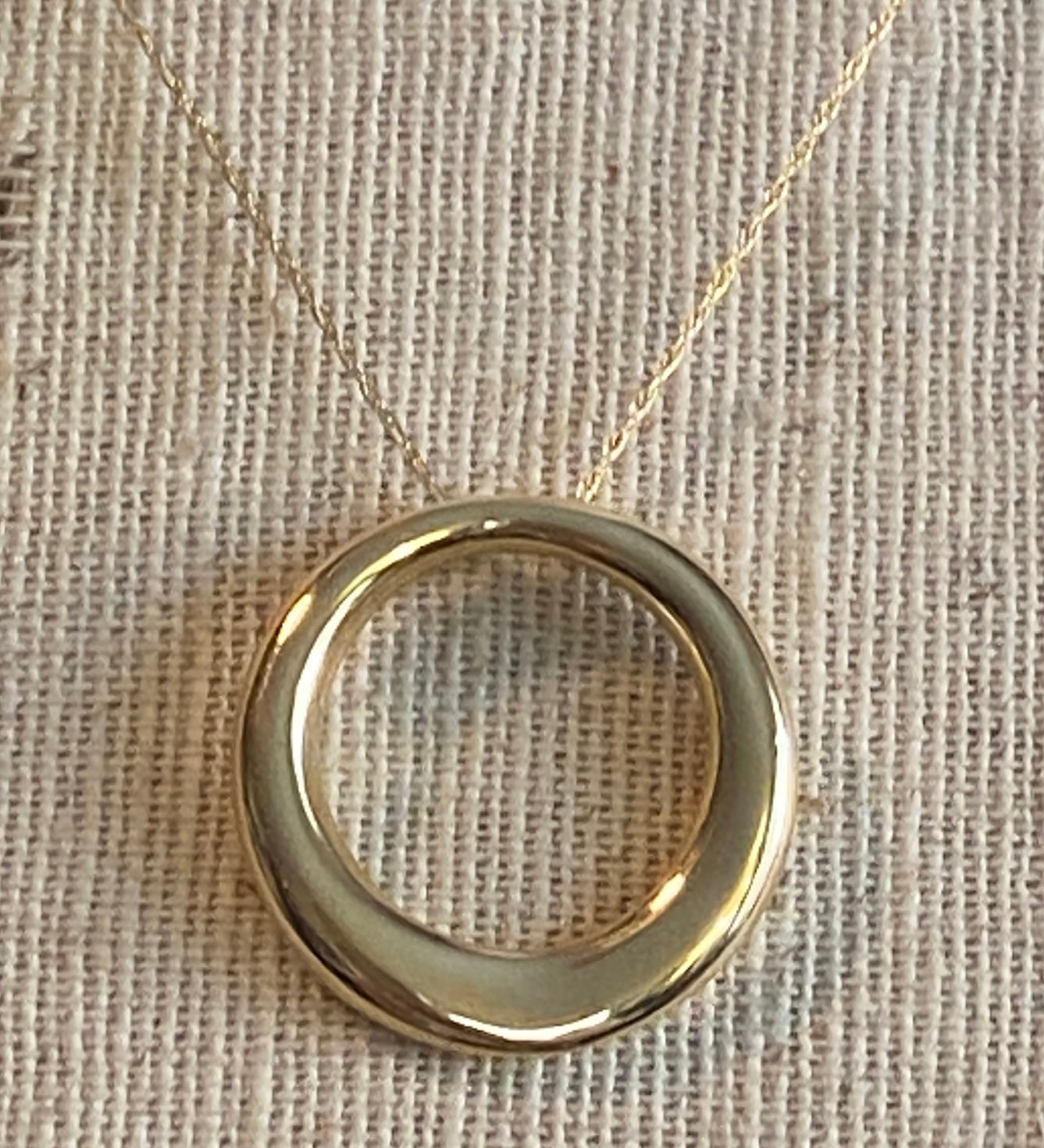 14k Yellow Gold Chain Necklace Open Round EG Turkey Modernist Pendant