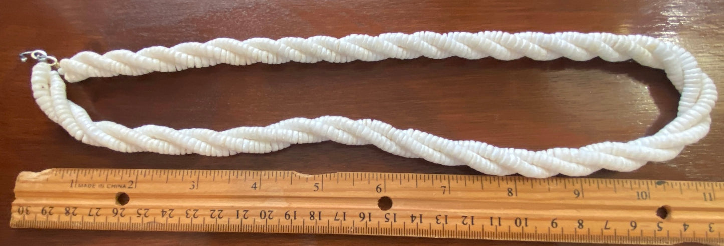 White Puka Shell Twist Rope Statement Necklace