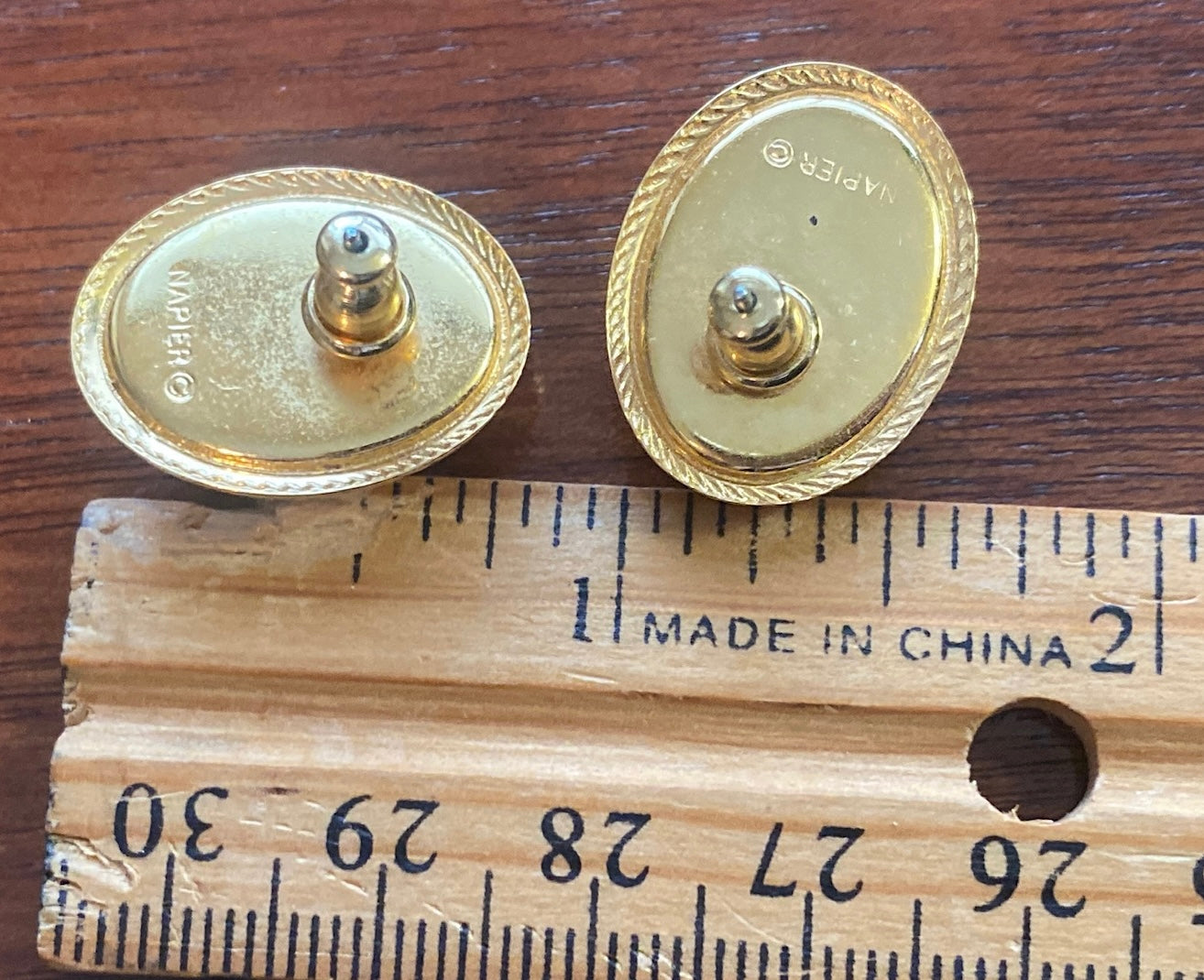 Vintage Napier Faux Pearl Cabochon Gold Tone Domed Pierced Earrings