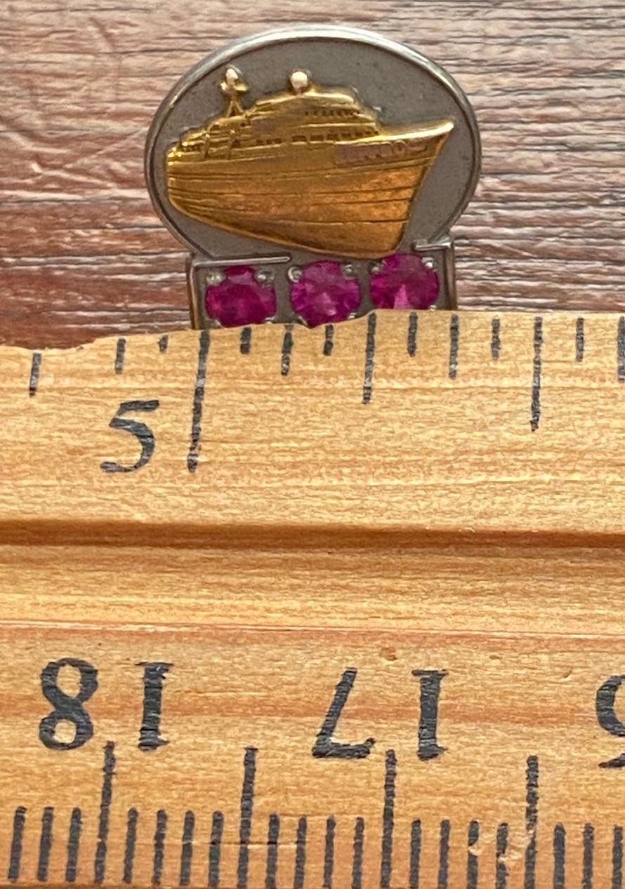 10k Yellow Gold Pink Ruby JEFFBOAT Steamboat Ship Service Pin Pinback