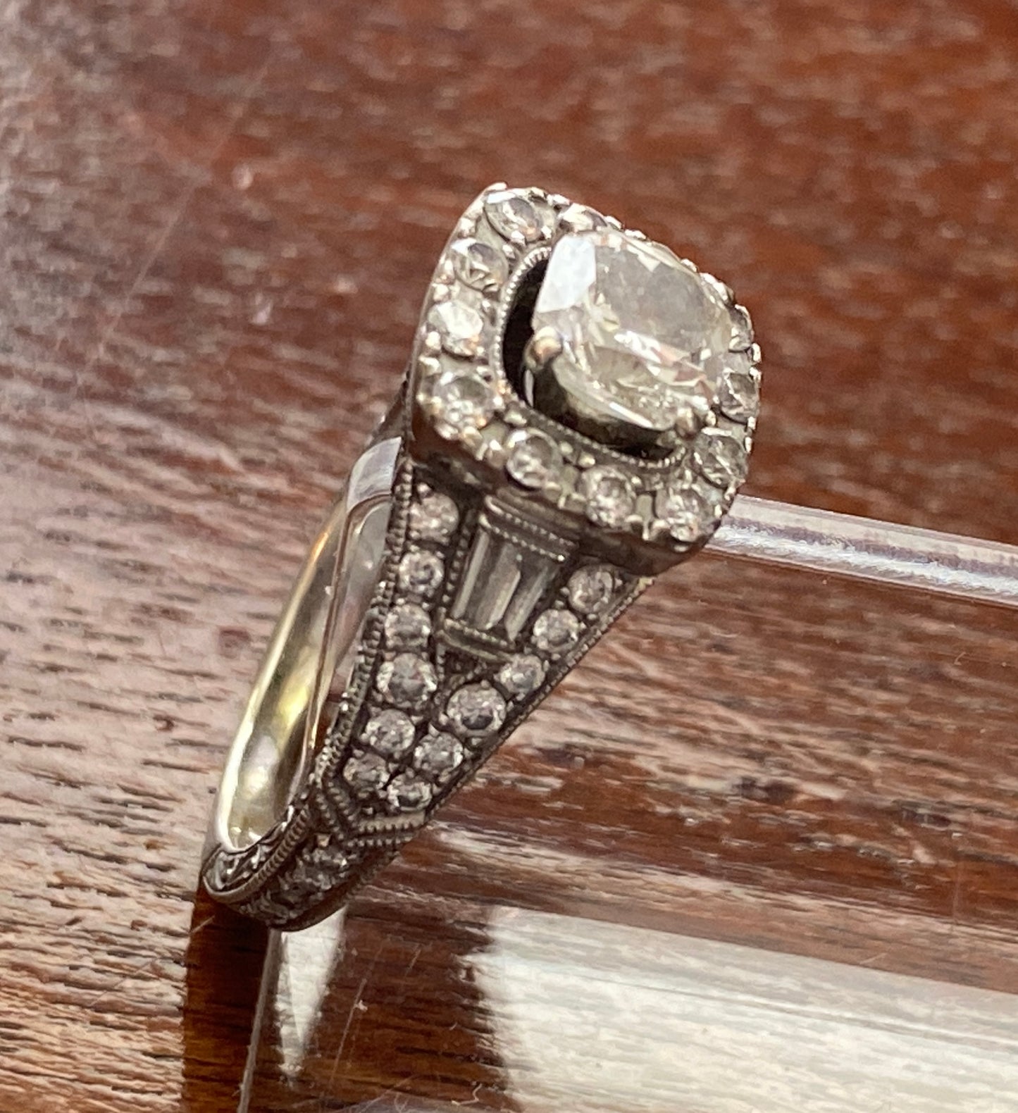 Neil Lane 14k White Gold 1.50ctw Cushion Cut Baguette Engagement Ring Sz 4.25
