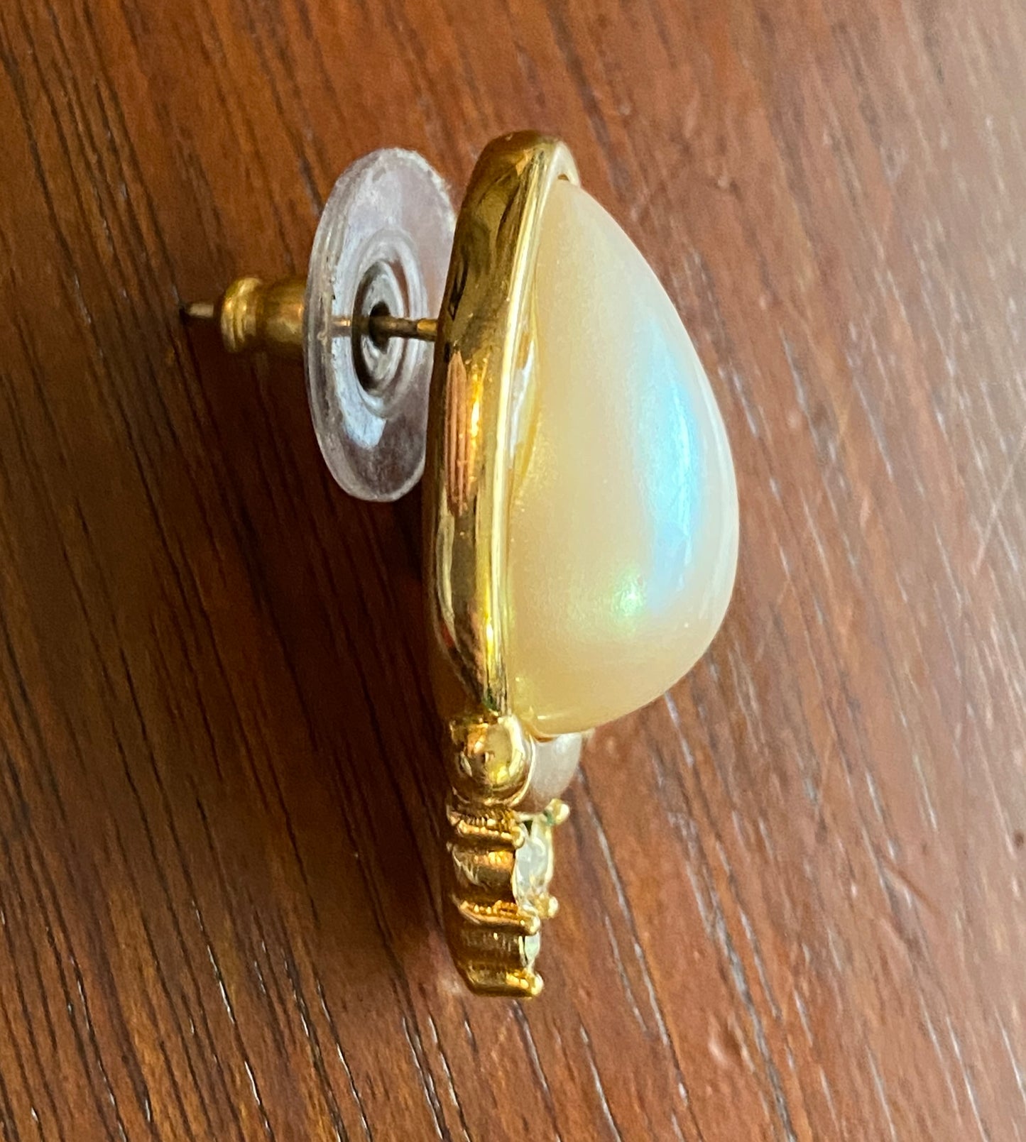 Vintage Signed Richelieu Teardrop Faux Pearl Rhinestone Pierced Earrings