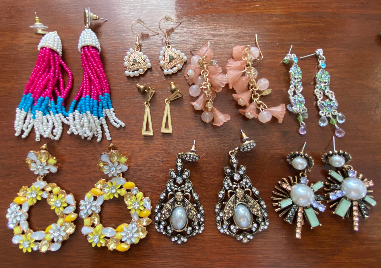 Lot of Statement Earrings Pierced Rhinestone Tassel Faux Pearl Deco