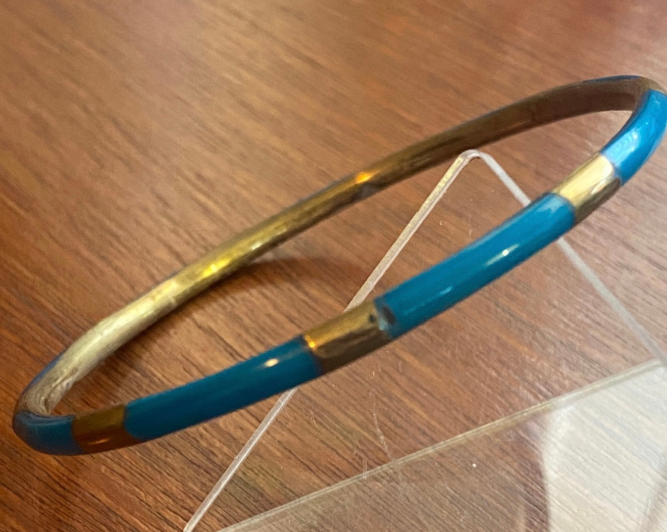 Vintage Brass Blue Inlay Bangle Bracelet Stacking