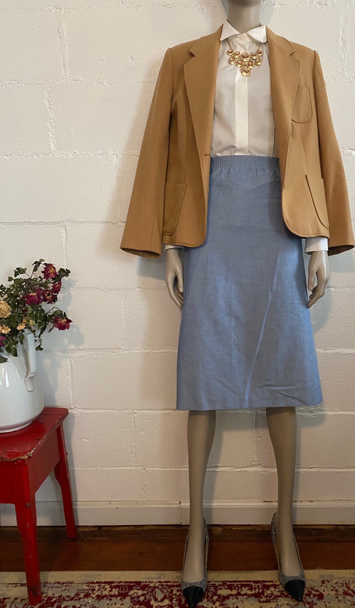 Vintage Alfred Dunner Chambray Secretary Skirt High Waisted Pockets