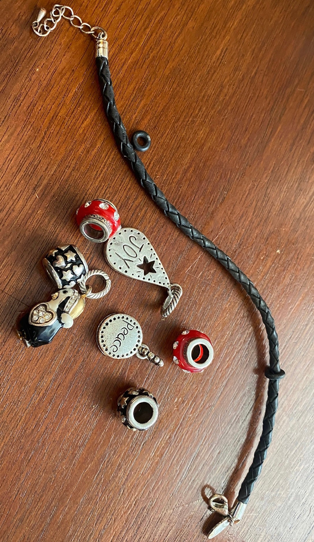 DaYinci Charm Lot Bracelet Black Cord Penguin Winter Theme Silver Tone