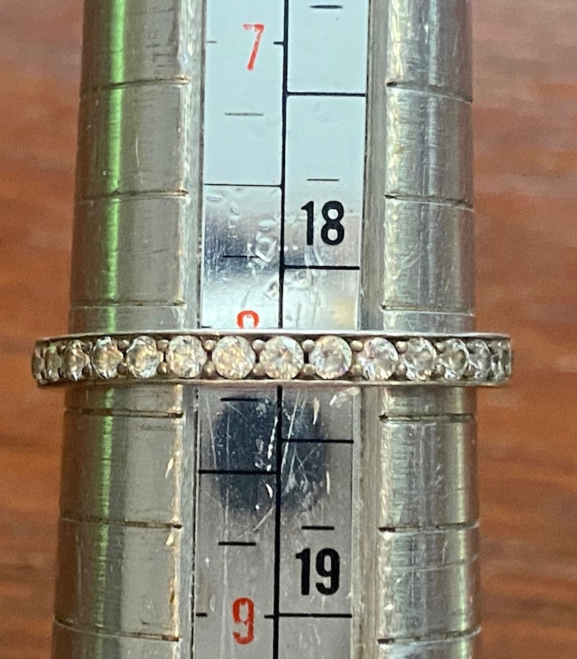 Sterling Silver 925 Round CZ Eternity Band Ring Sz 8 - Signed DQ