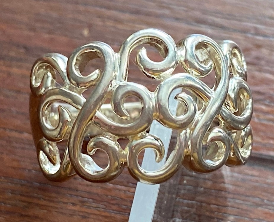 Sterling Silver 925 Filigree Cloud Swirl Ring Sz 8.75
