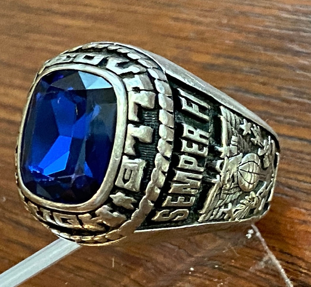 2012 Romeoville High Semper Fi Class Ring Sz 8 Blue Glass Stone