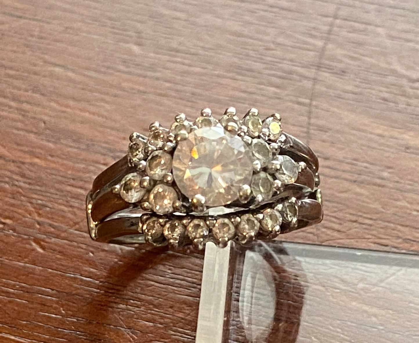 10k White Gold CZ Wedding Engagement Band Ring Set Sz 7 CZ Stones