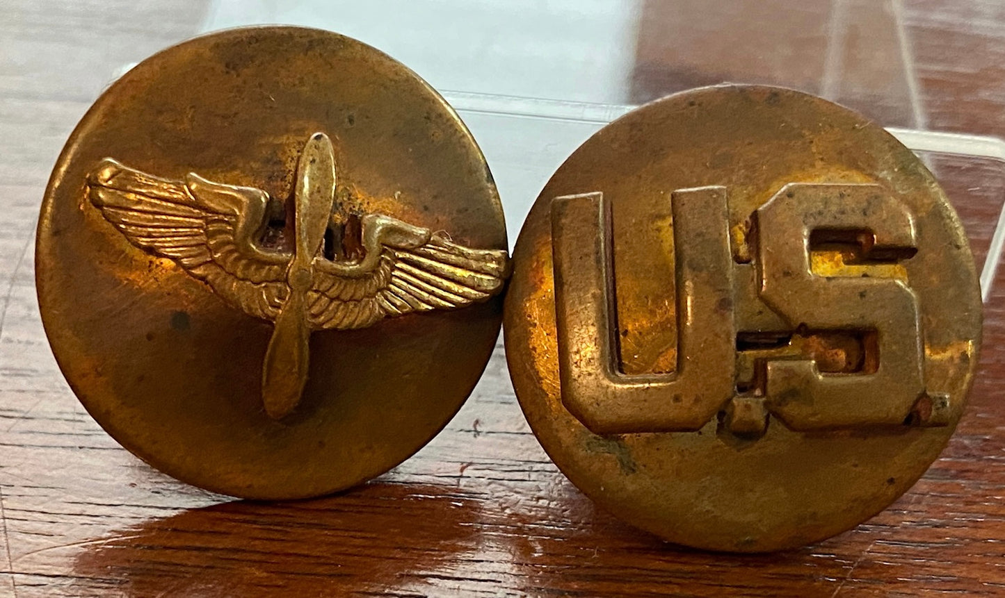 Set of 2 Copper Tone Military Air Force Pinbacks Pins US Propellor