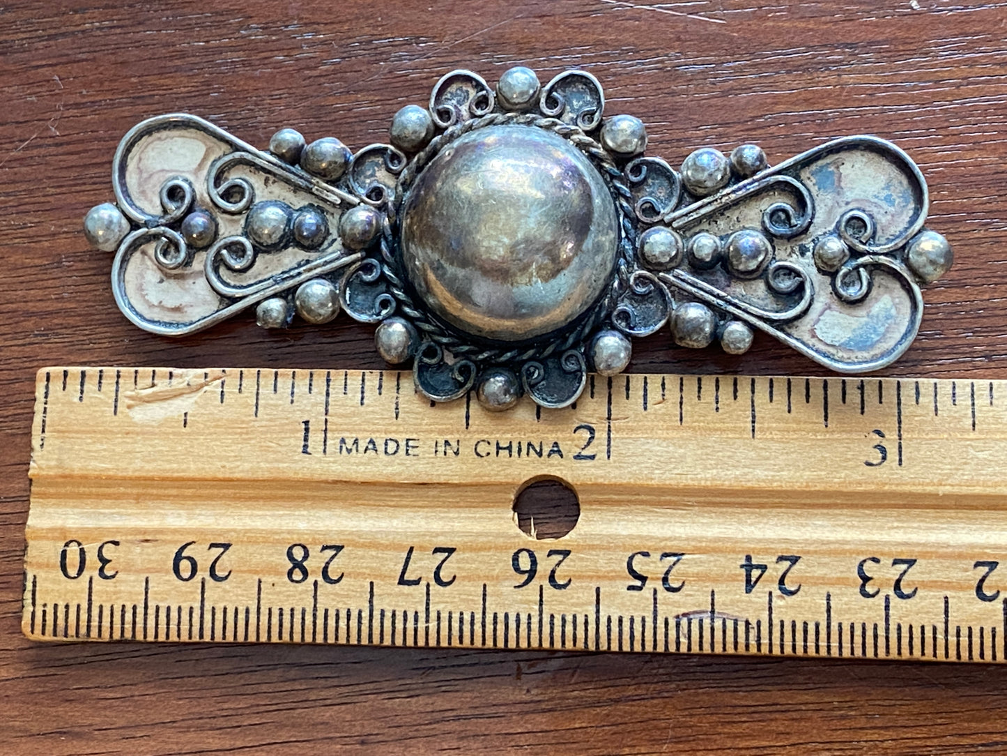 Vintage Mexican 900 Silver Large Domed Brooch Pin