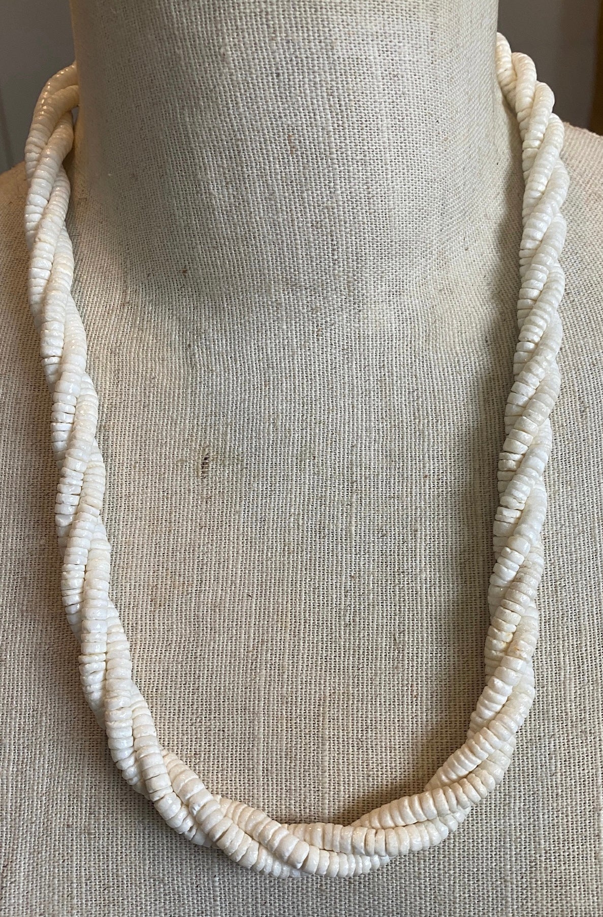 White Puka Shell Twist Rope Statement Necklace