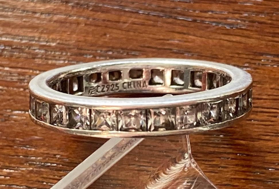 Sterling Silver Princess Cut CZ Eternity Band Ring Sz 7