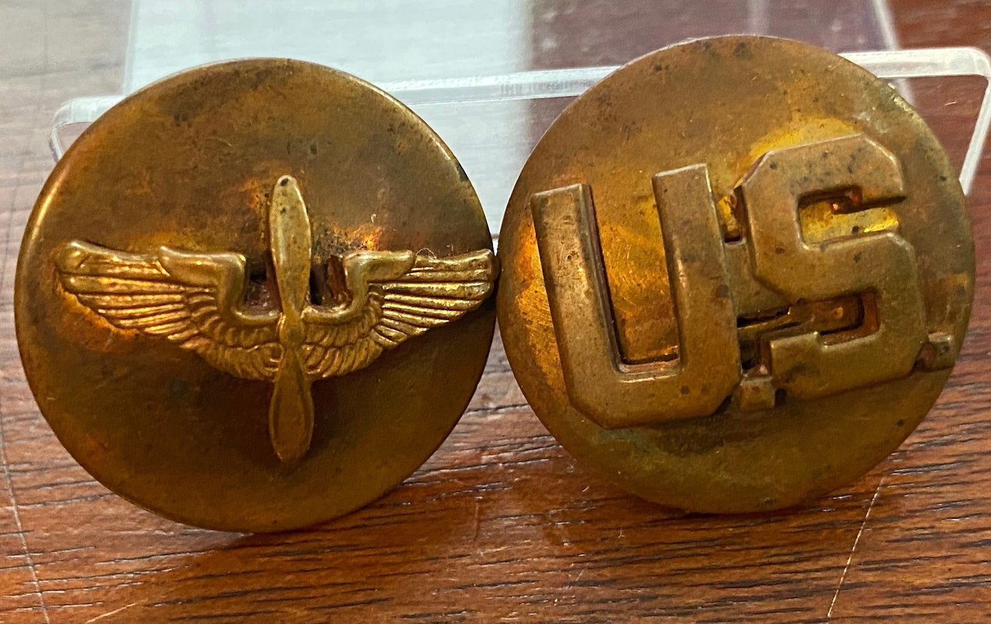 Set of 2 Copper Tone Military Air Force Pinbacks Pins US Propellor