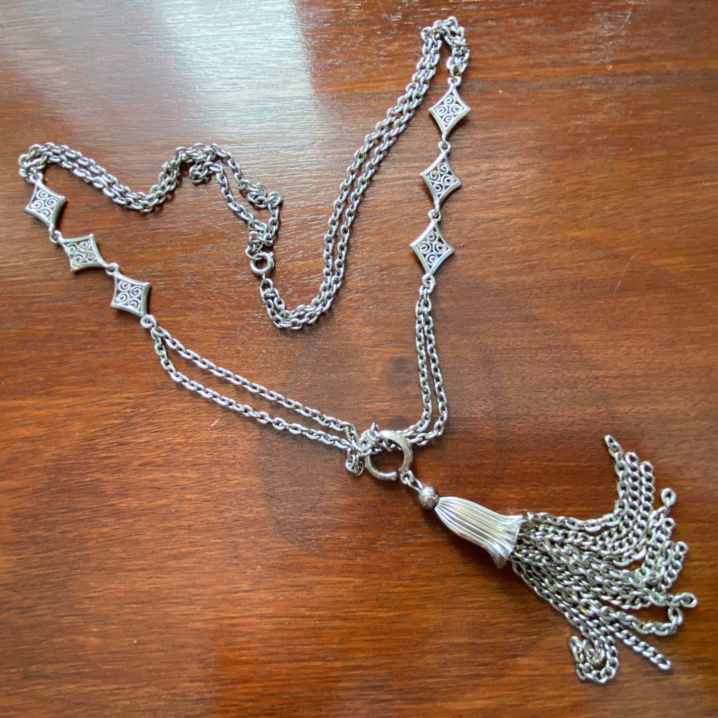Vintage Silvertone Metal Victorian Revival Tassel Necklace