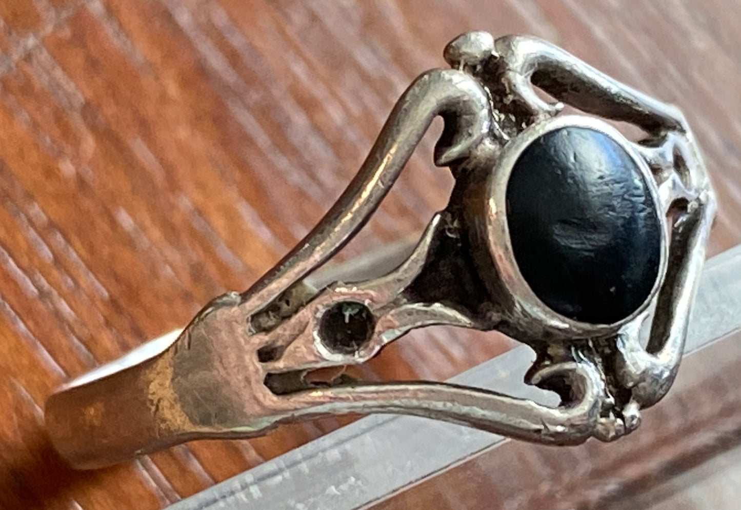 Vintage Style Sterling Silver 925 Onyx Filigree Open Work Ring Sz 6.75