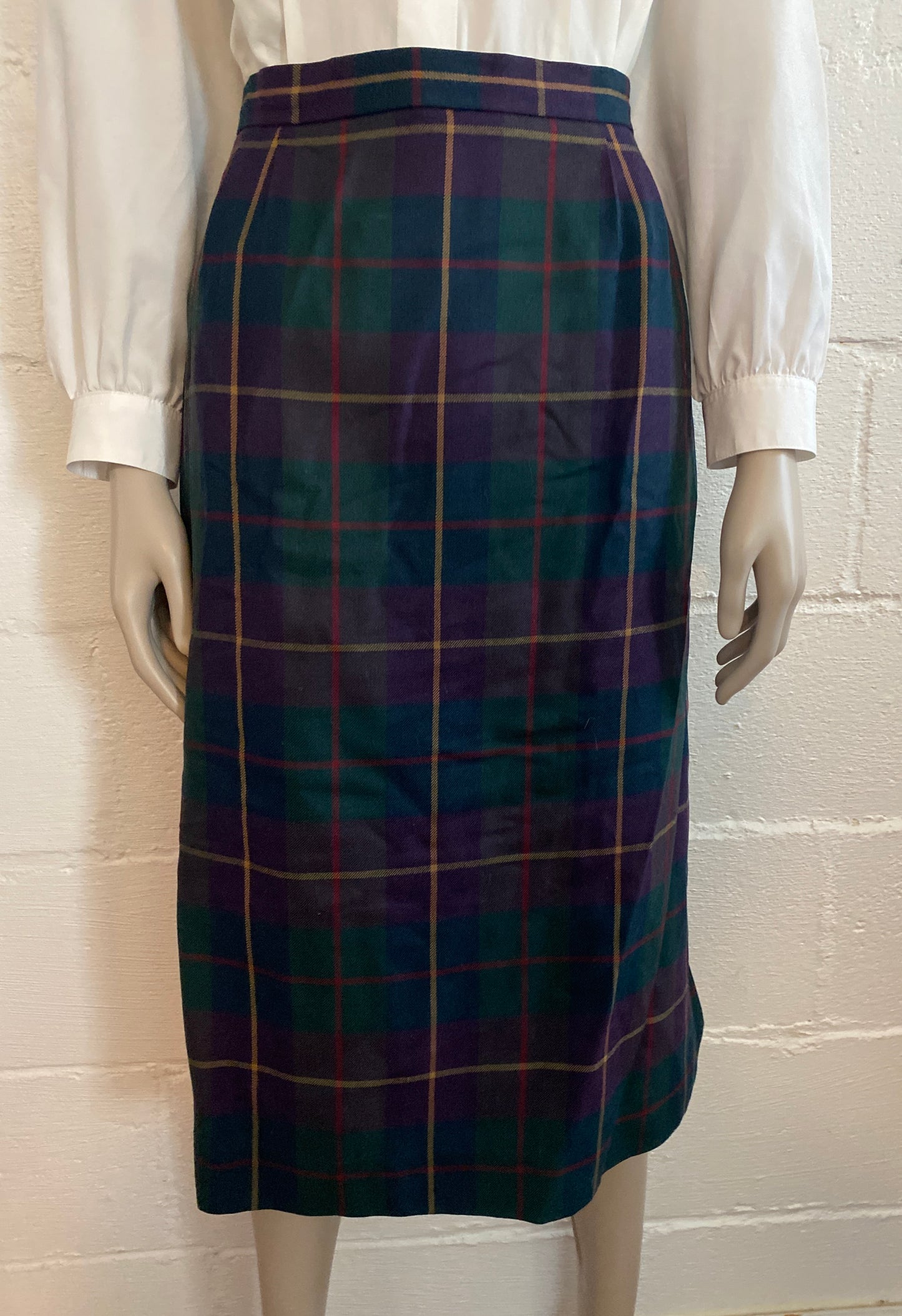 Vintage Jones New York 100% Pure Wool Plaid High Waist Skirt Sz 14 Pockets