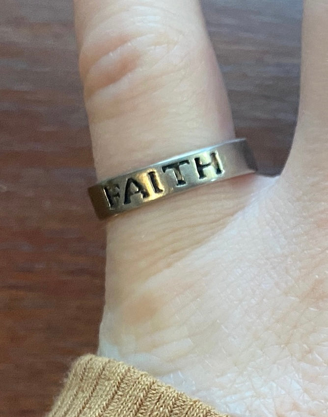 Sterling Silver 925 Black Relief FAITH Ring Sz 6.75