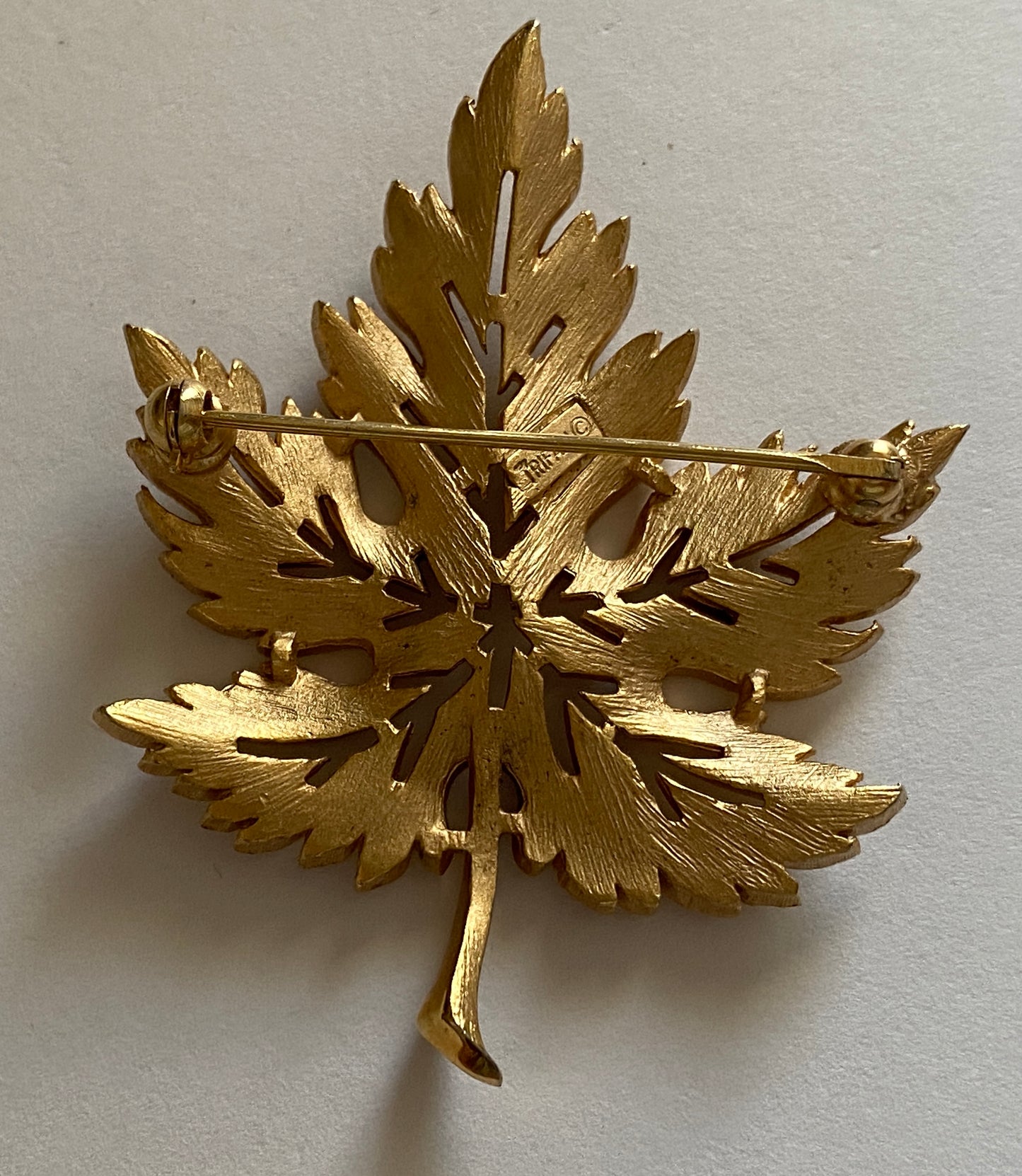 Vintage Trifari Leaf Gold Tone Metal Brooch Pin