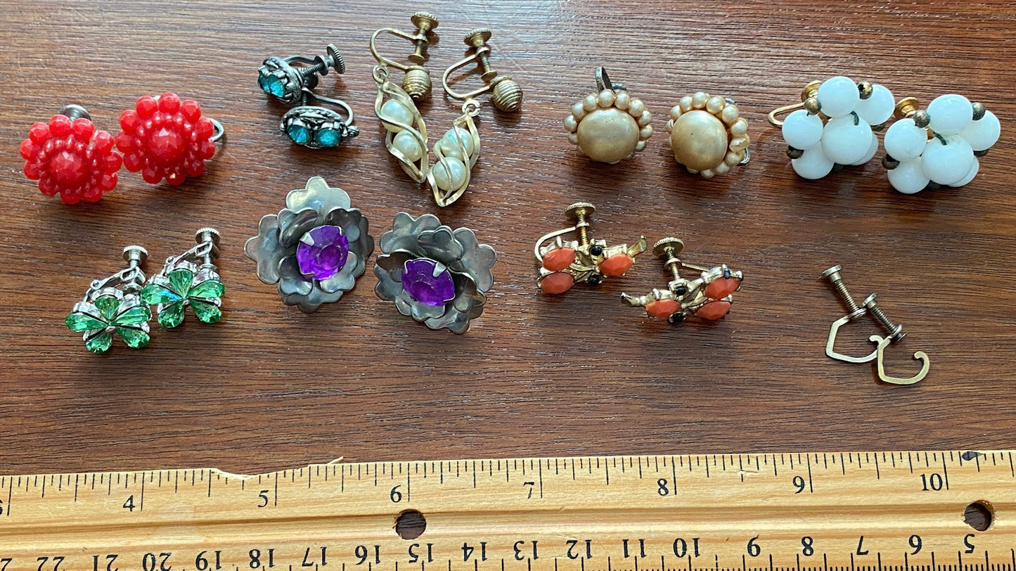 Lot of Vintage Screwback Earrings Bead Rhinestone Faux Pearl