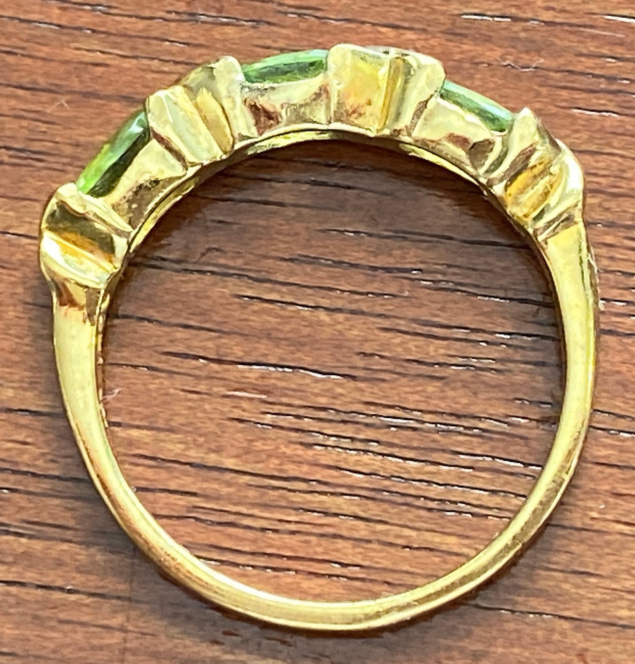 Gold Vermeil over Sterling Silver 925 Oval Peridot X Design Ring Sz 7.75