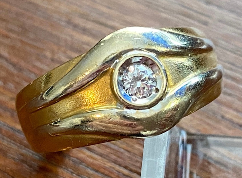 14k Two Tone Yellow Gold .10ctw Diamond Solitaire Custom Ring Sz 7.5
