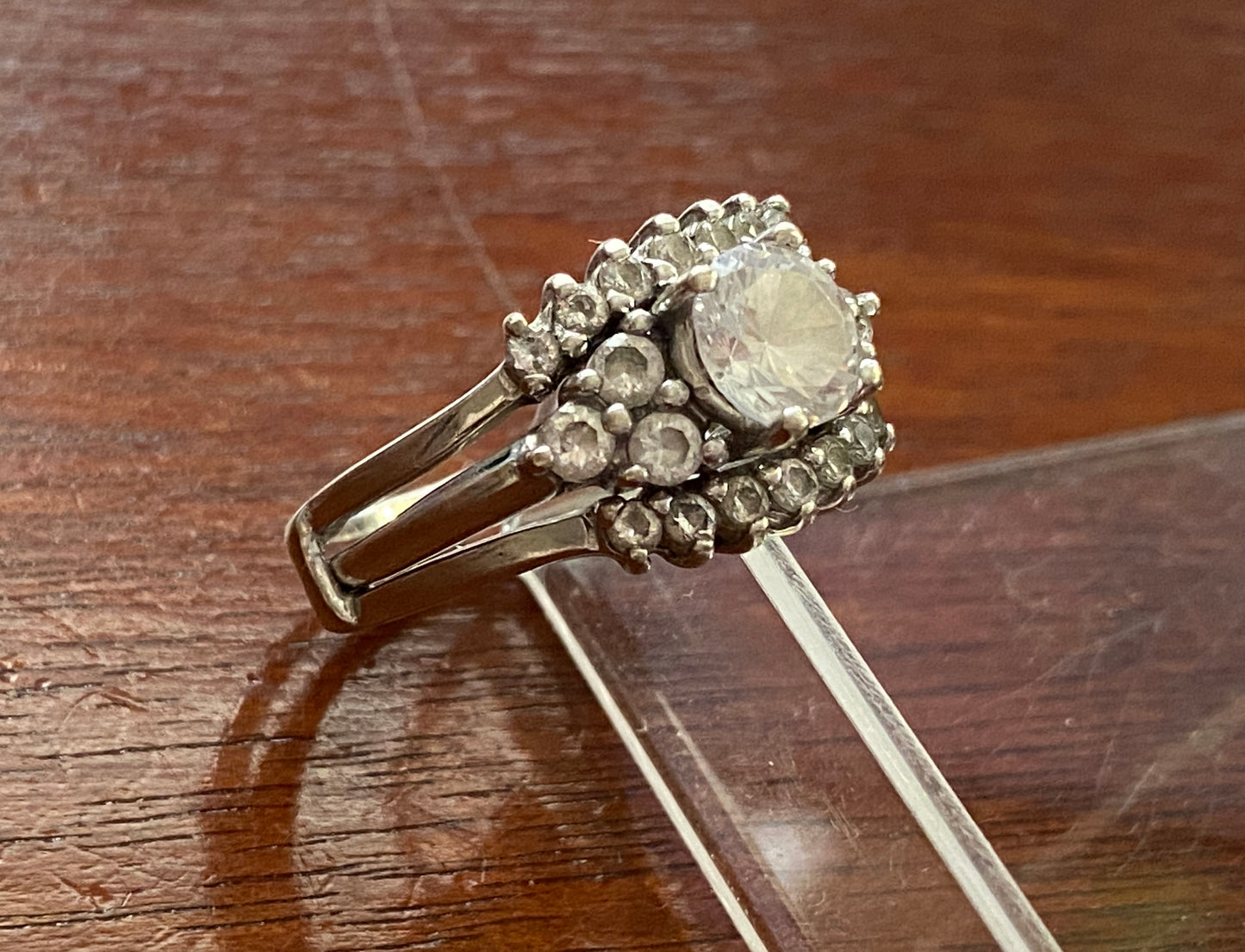 10k White Gold CZ Wedding Engagement Band Ring Set Sz 7 CZ Stones