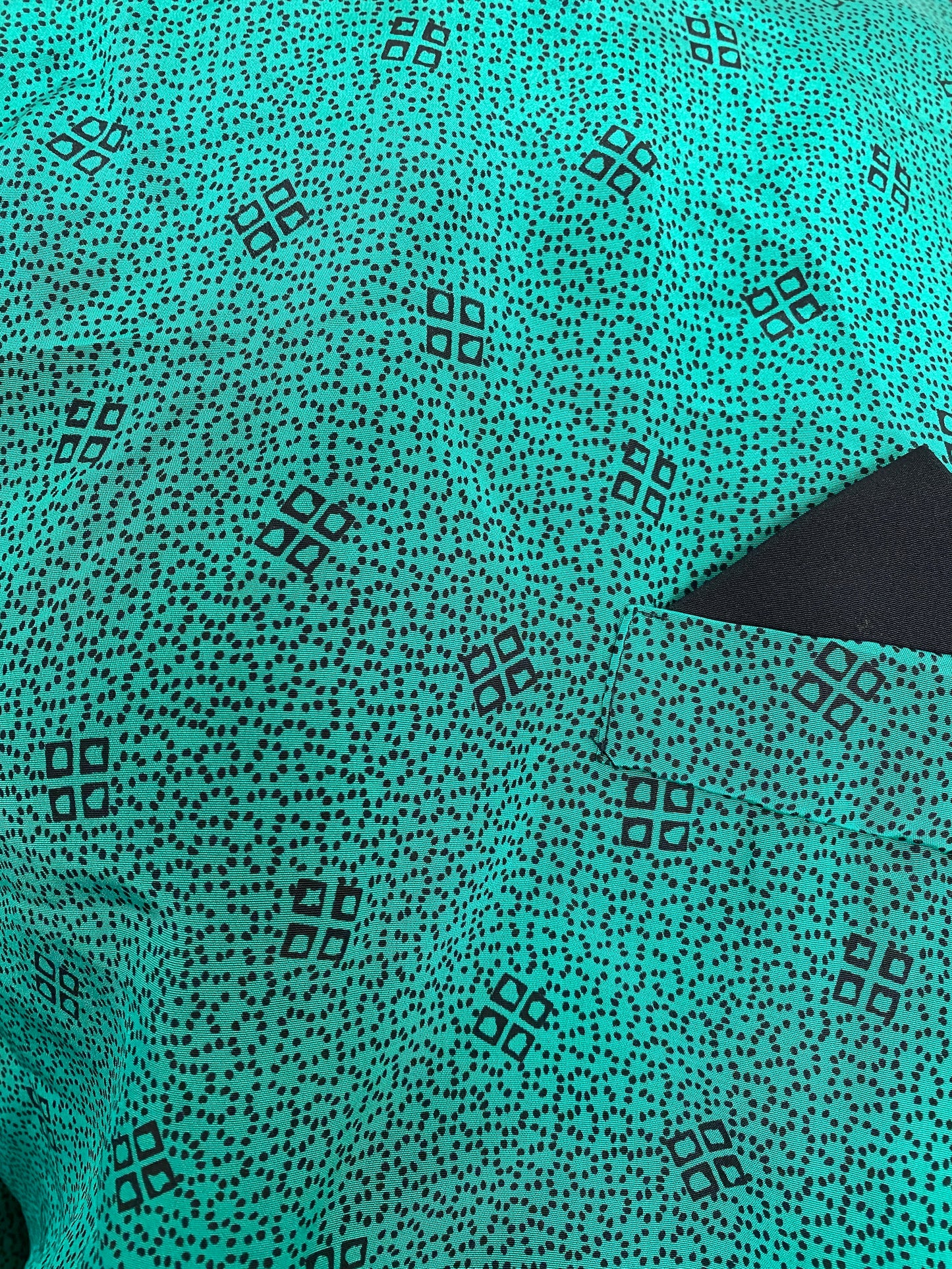 Vintage 70's Secretary Dress Pleated Green Black Funky Pattern