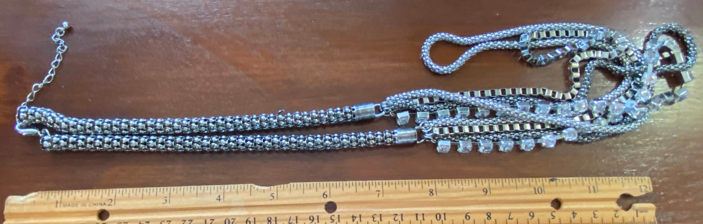 Silvertone Metal Rhinestone Chain Link Multistrand Necklace