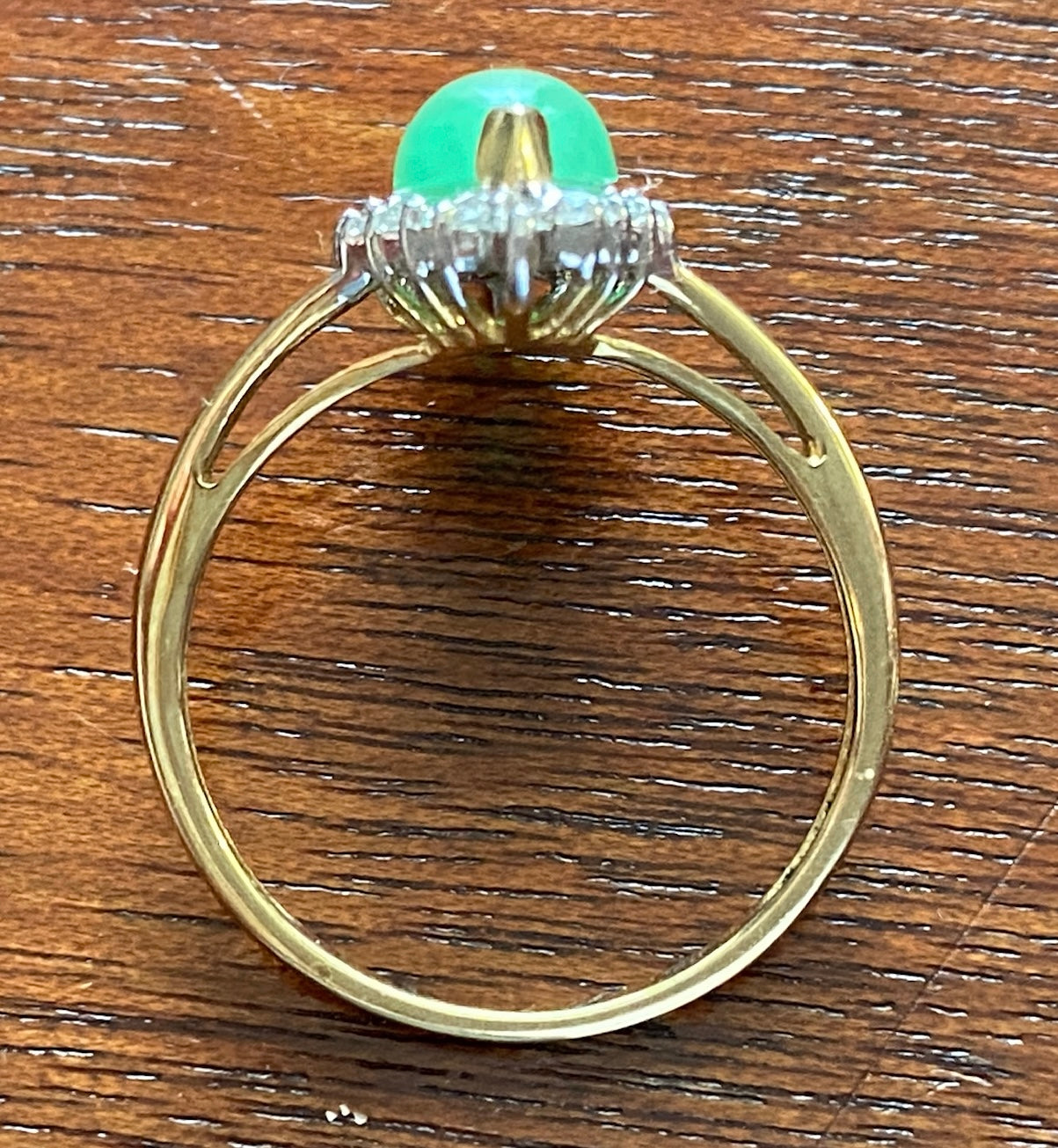 14K Yellow Gold Jade Cabochon Diamond Accent Ring Sz 8