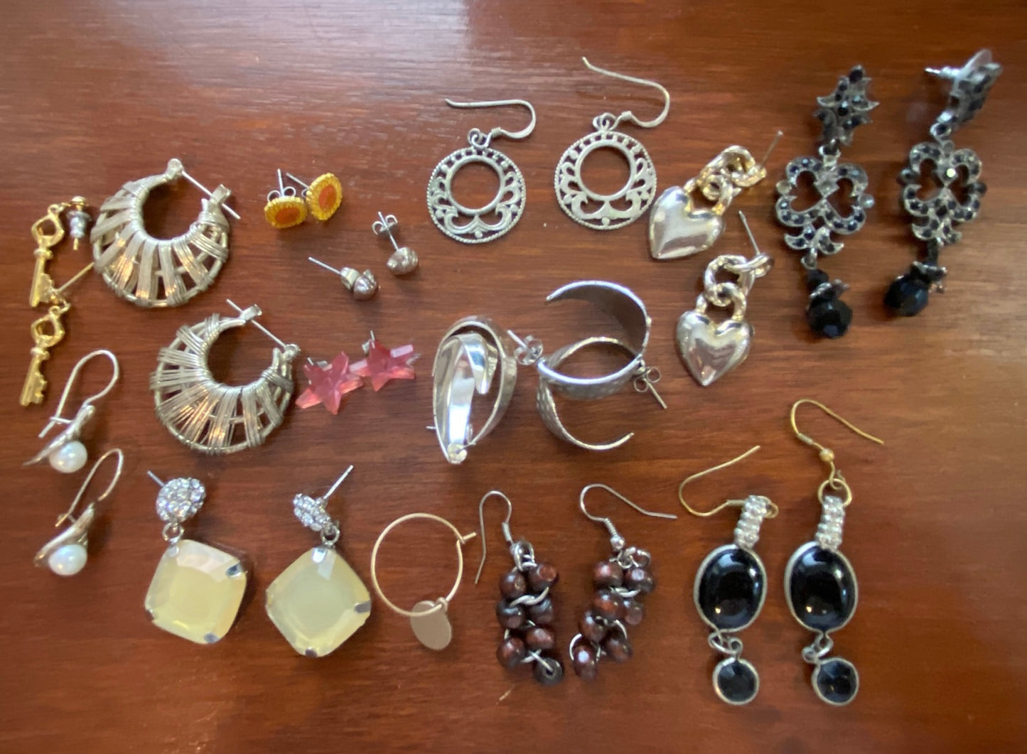 Vintage to Now Pierced Earring Lot Some Signed Rhinestone Hearts Black Bead