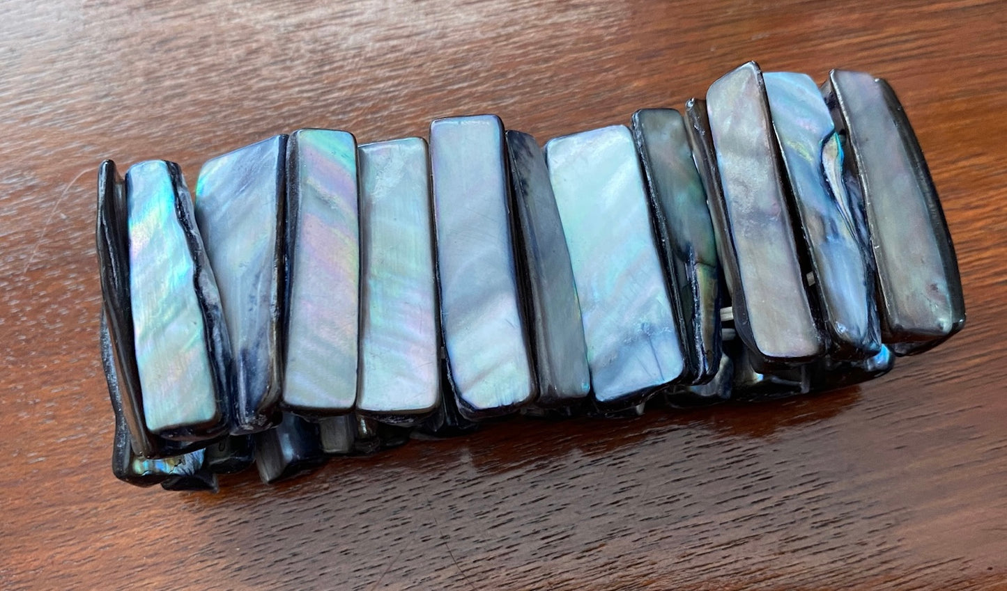 Abalone Panel Stretch Bangle Bracelet Wide