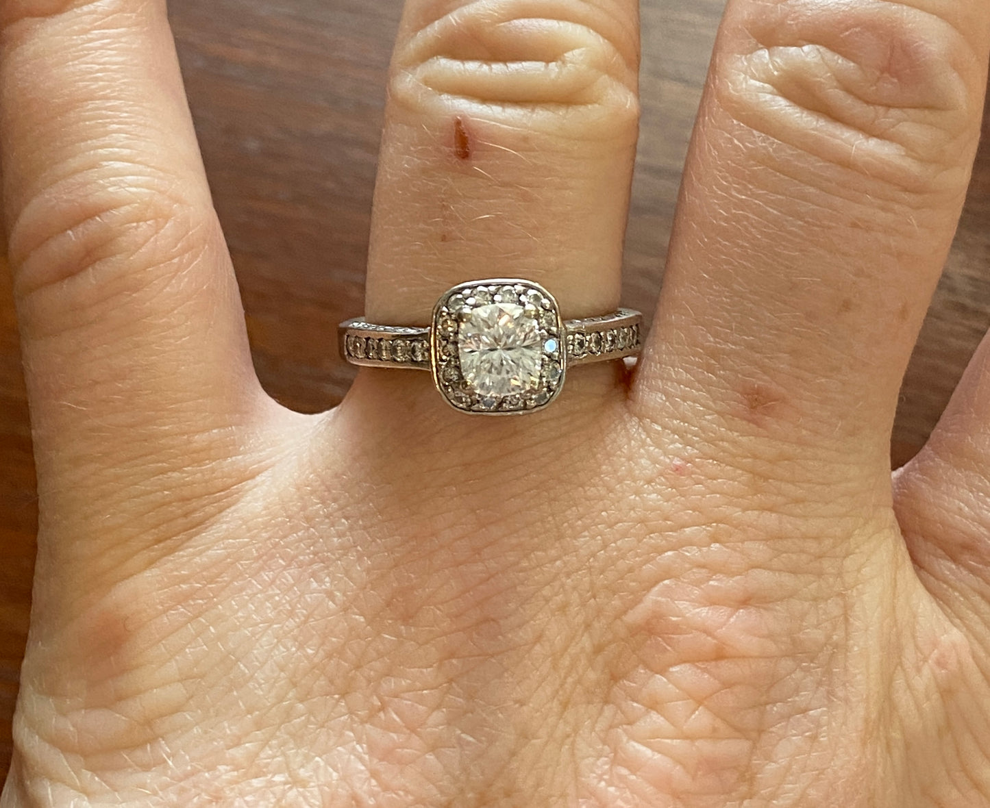 14k White Gold 1.65ctw Natural Diamond Cushion Halo Engagement Ring GSL Sz 8