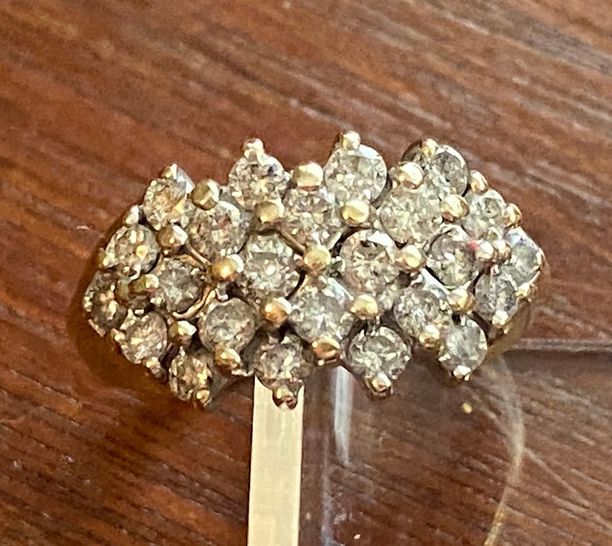 10k Yellow Gold Round 1ctw Diamond Cluster Ring Sz 6.75