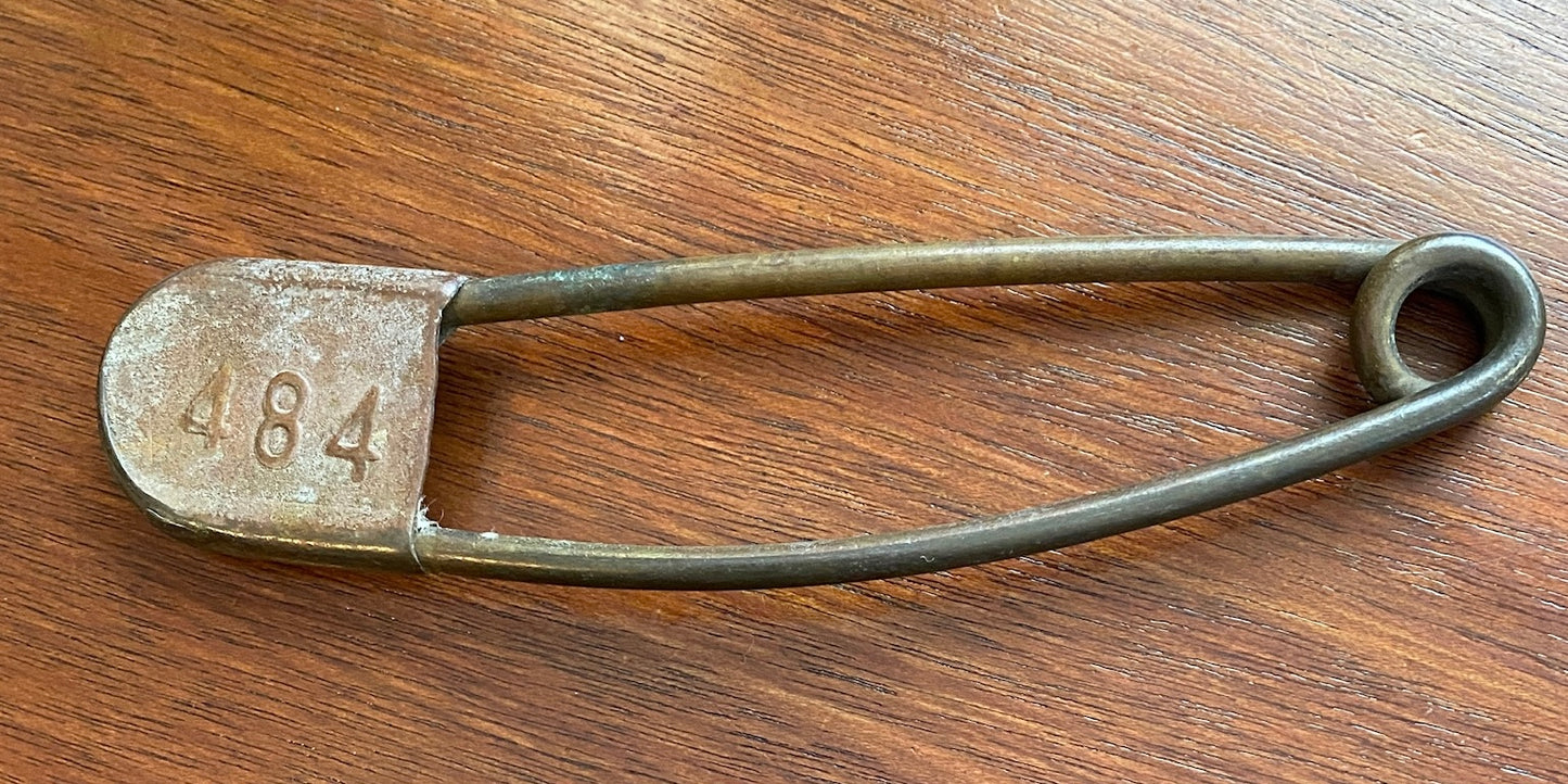 Vintage Risdon Key Tag Large Metal Safety Pin Military Laundry Numbered
