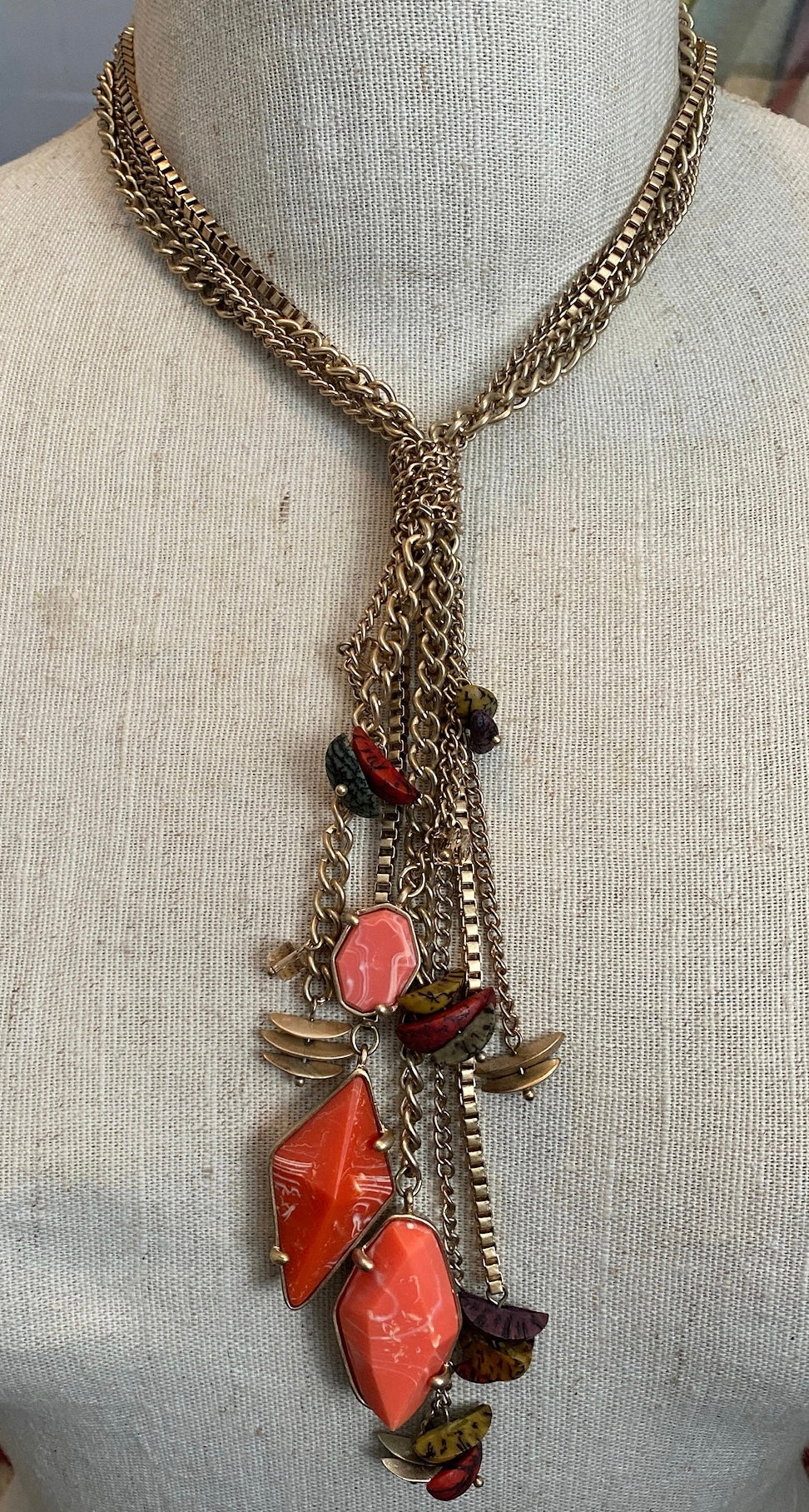 Kenneth Cole New York Lariat Y Shaped Tassel Necklace Marbled Faux Stone