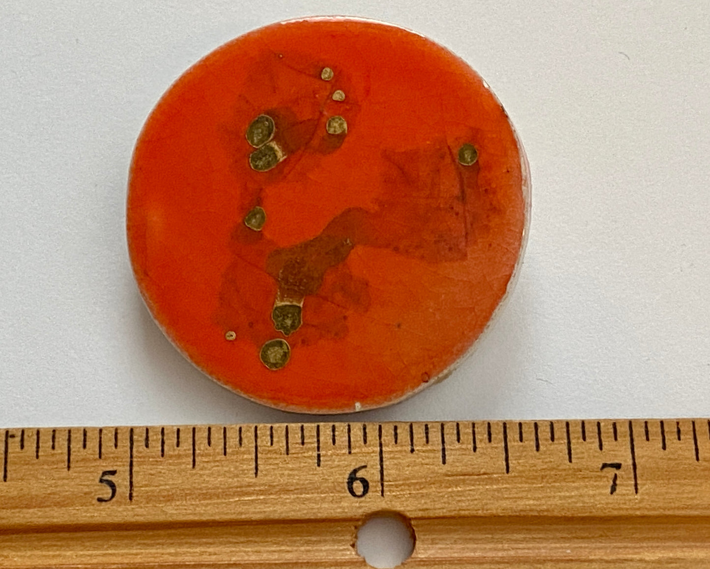 Vintage Alabaster Ceramic Glazed Red Gold Art Brooch Pin