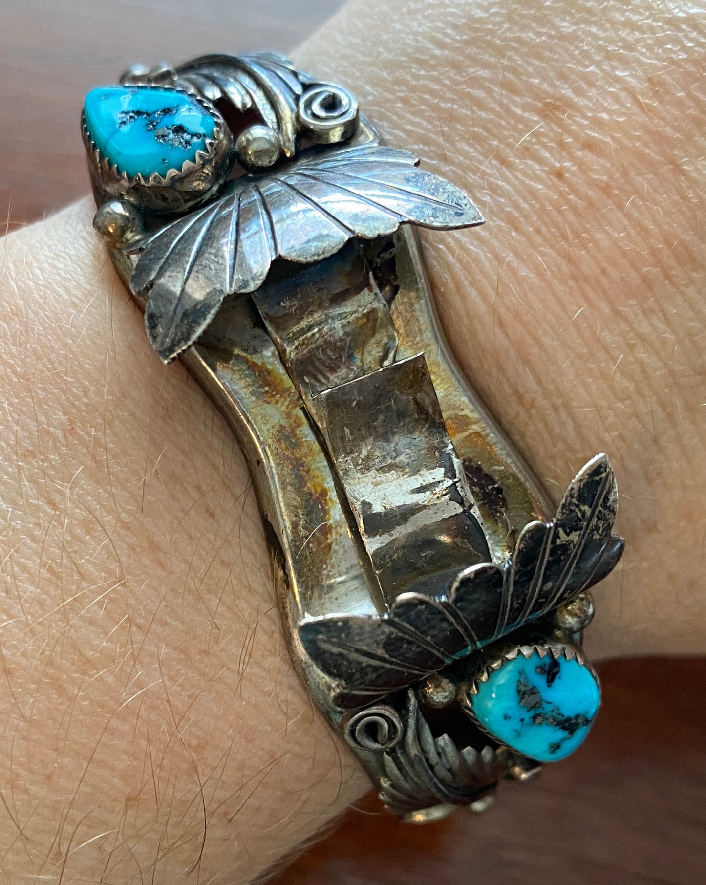 Vintage Old Pawn Navajo Turquoise Sterling Silver WATCH CUFF Bracelet JJ