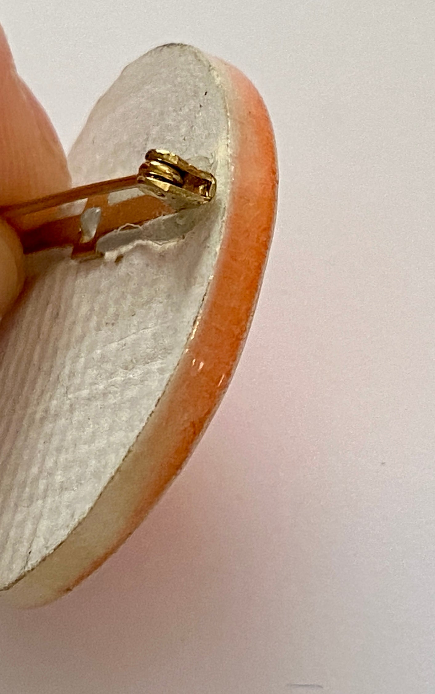 Vintage Alabaster Ceramic Glazed Red Gold Art Brooch Pin