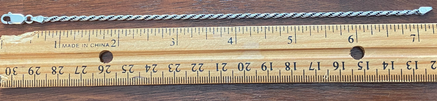 Sterling Silver 925 Rope Twist Chain 2mm x 7.25" Long