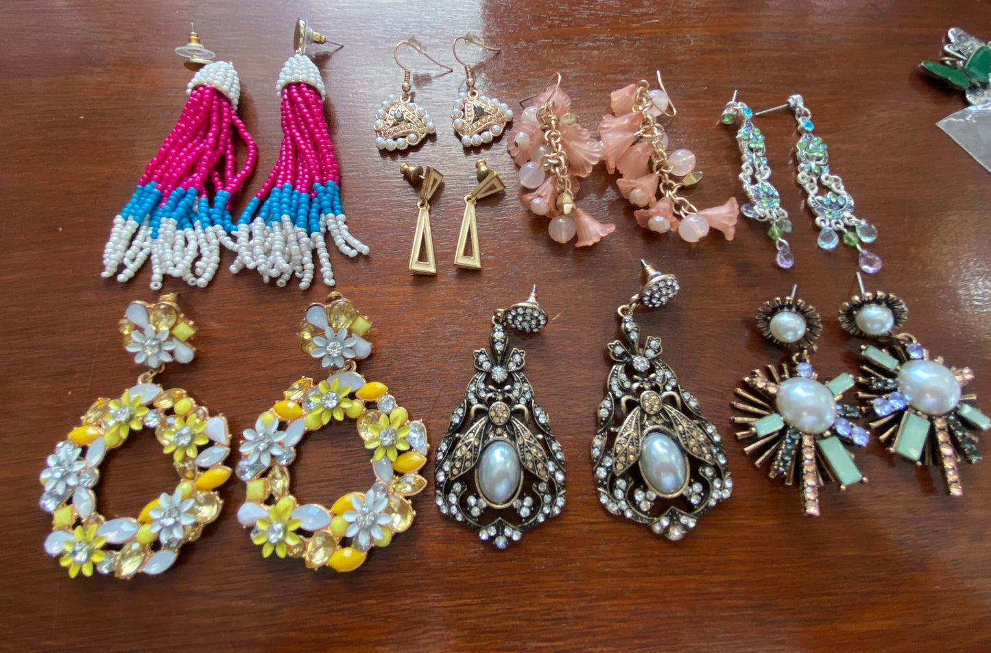 Lot of Statement Earrings Pierced Rhinestone Tassel Faux Pearl Deco