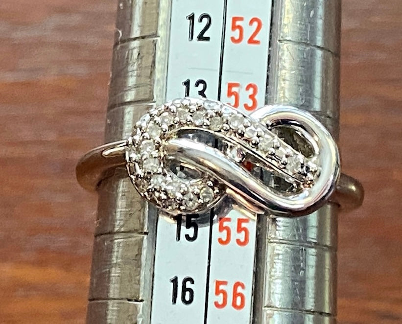 Sterling Silver 925 Diamond Infinity Knot Ring Sz 6.75