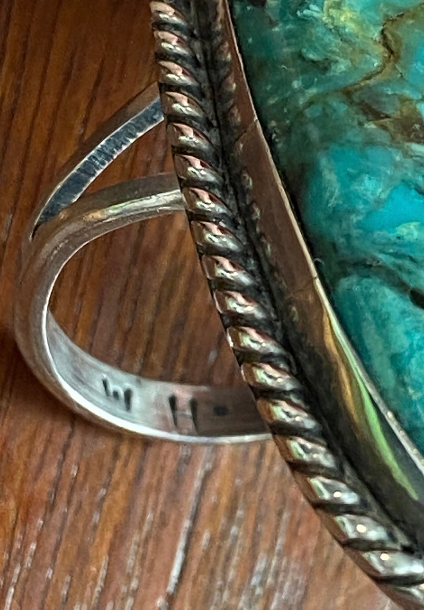Signed WH Sterling Silver 925 Large Turquoise Ring Sz 7.5